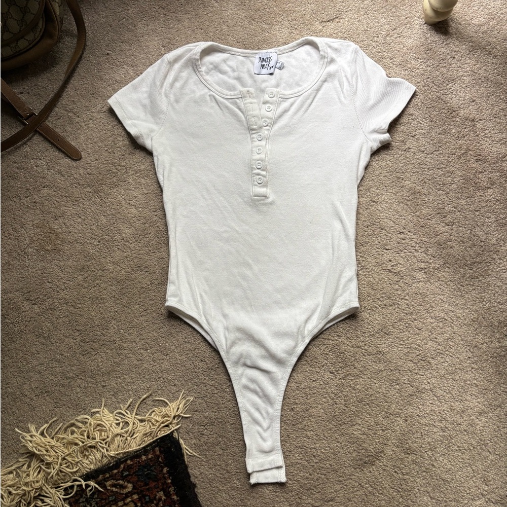 Princess Polly White basic cotton ribbed bodysuit